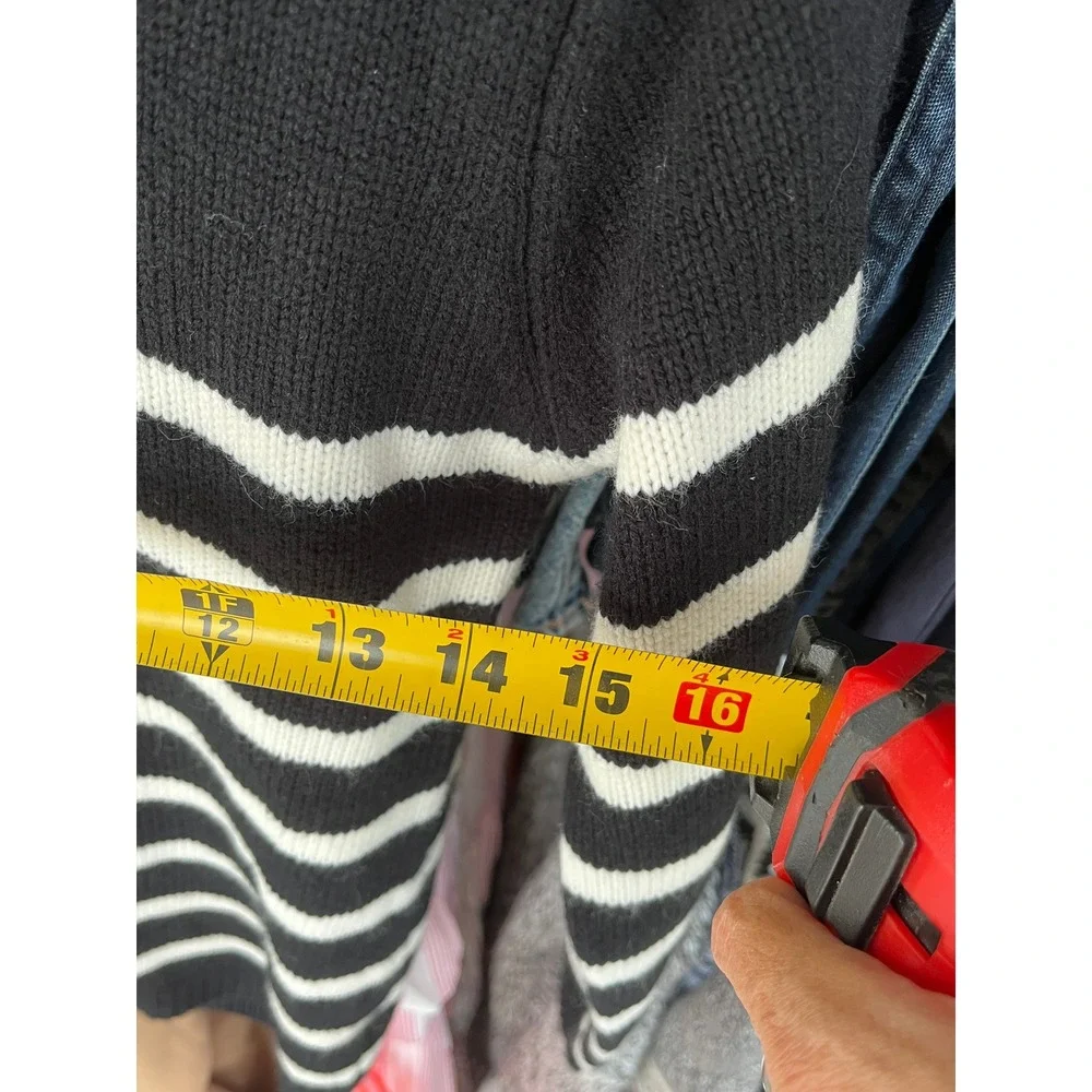 Black White Striped Nautical Preppy Knit Sweater Crew Neck M - Picture 6 of 7